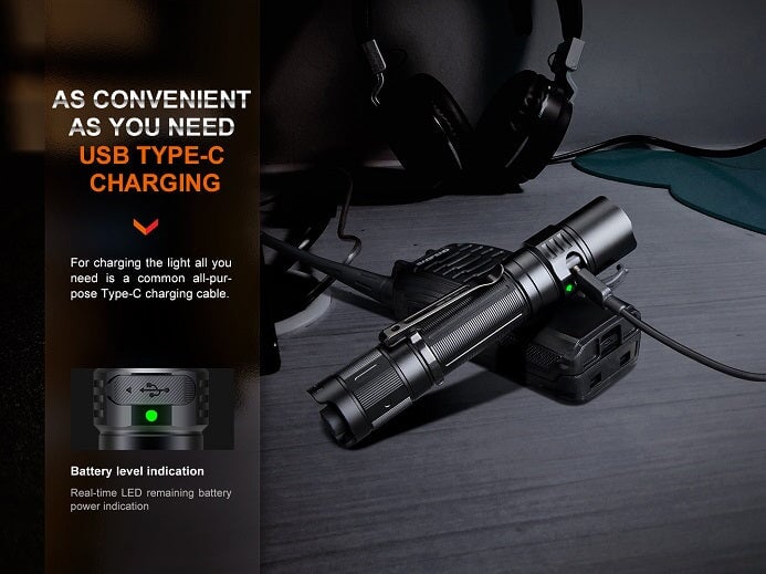 Fenix PD35R compact rechargeable tactical LED flashlight with 1700 lumens brightness for law enforcement, work, and outdoor use