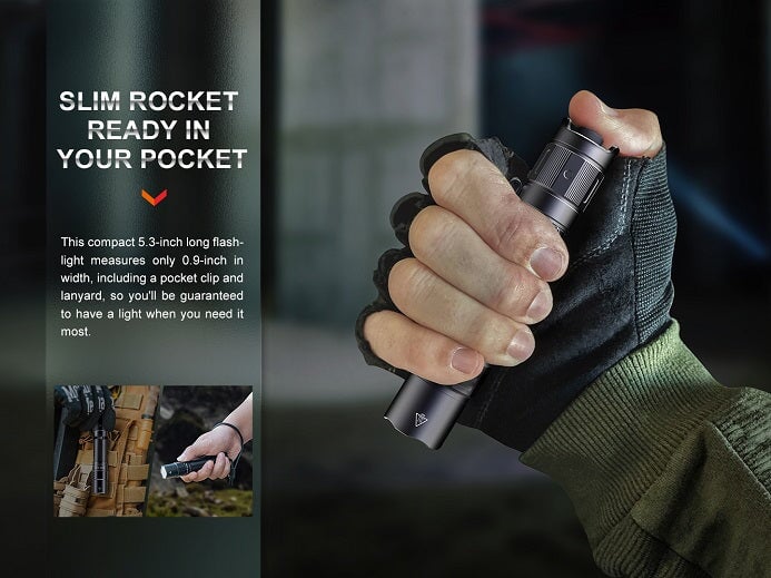 Fenix PD35R compact rechargeable tactical LED flashlight with 1700 lumens brightness for law enforcement, work, and outdoor use