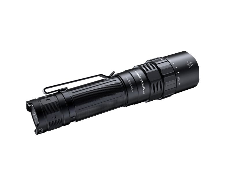 Fenix PD40R V3.0 rechargeable flashlight with 3000 lumens brightness and rotary switch control for tactical and professional lighting