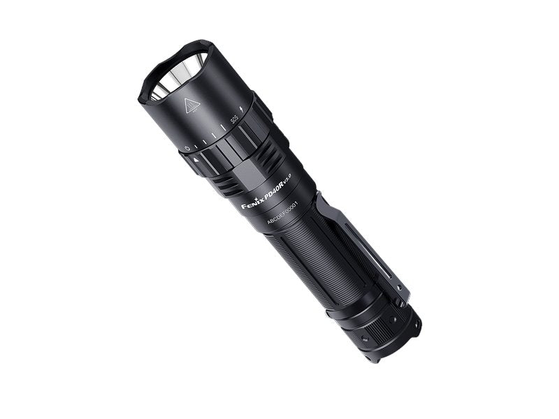 Fenix PD40R V3.0 rechargeable flashlight with 3000 lumens brightness and rotary switch control for tactical and professional lighting