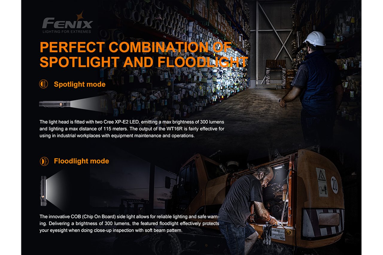 Fenix WT16R 300 Lumens Rechargeable LED Work Flashlight Flashlight Fenix