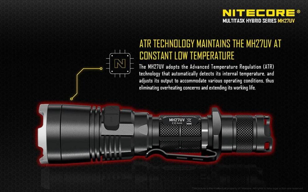 Nitecore MH27UV 1000 Lumens USB Rechargeable LED Flashlight W/ Red, Blue, And Ultraviolet LED Flashlight Nitecore