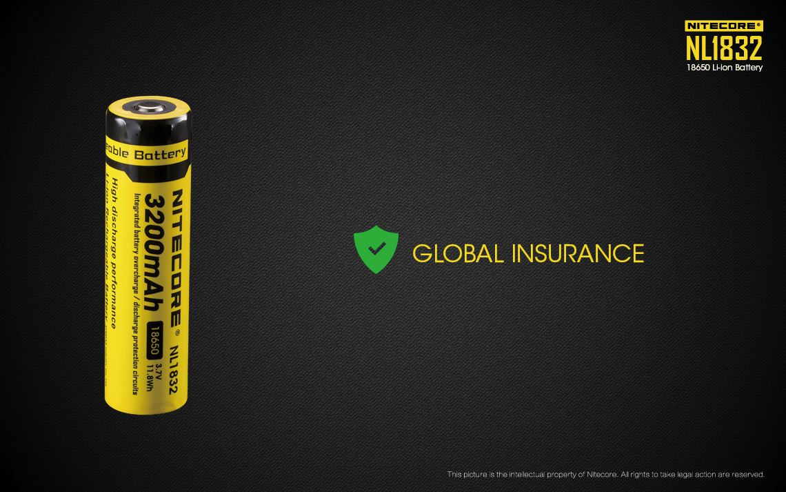 Nitecore NL1832 18650 Li-ion rechargeable 3200mAh battery for flashlights, headlamps, and portable electronic devices