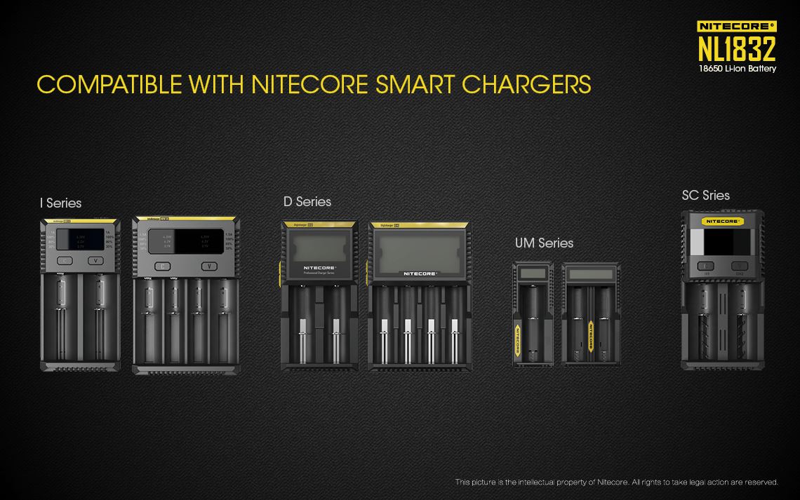 Nitecore NL1832 18650 Li-ion rechargeable 3200mAh battery for flashlights, headlamps, and portable electronic devices