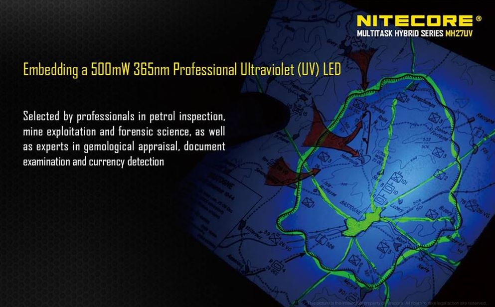 Nitecore MH27UV 1000 Lumens USB Rechargeable LED Flashlight W/ Red, Blue, And Ultraviolet LED Flashlight Nitecore