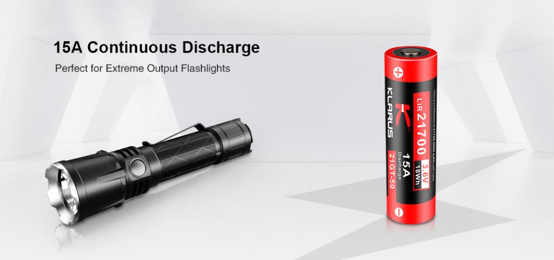 Klarus 21GT-50 21700 5000mAh rechargeable Li-ion battery for flashlights, headlamps, and other high-performance electronic devices