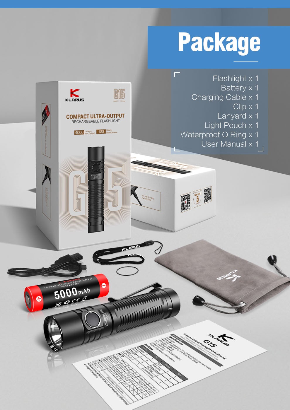 Klarus G15 Compact Flashlight Flashlight Klarus