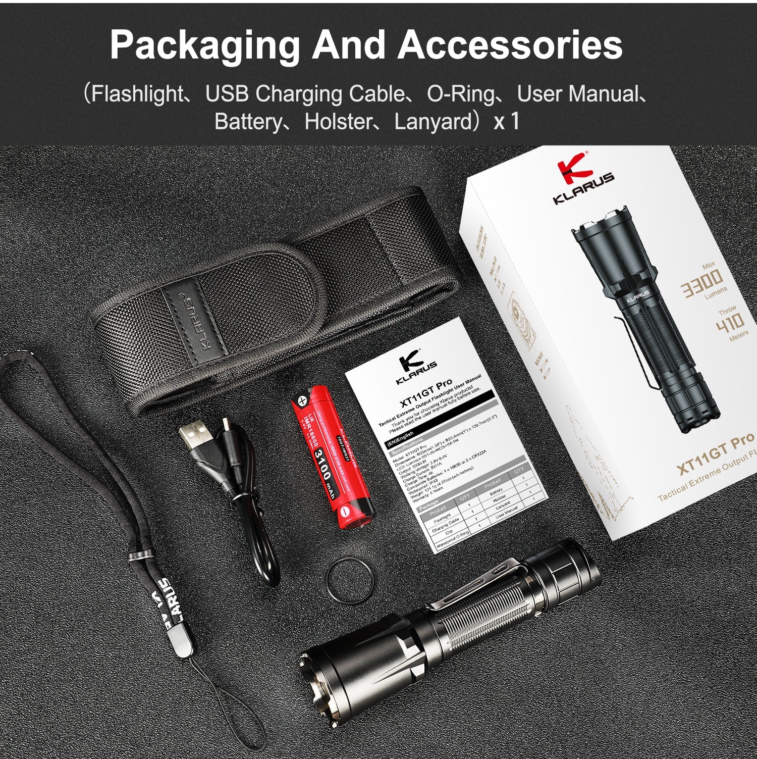 Klarus Xt11GT Pro v2.0 Tactical Flashlight - 3300 Lumens Flashlight Klarus