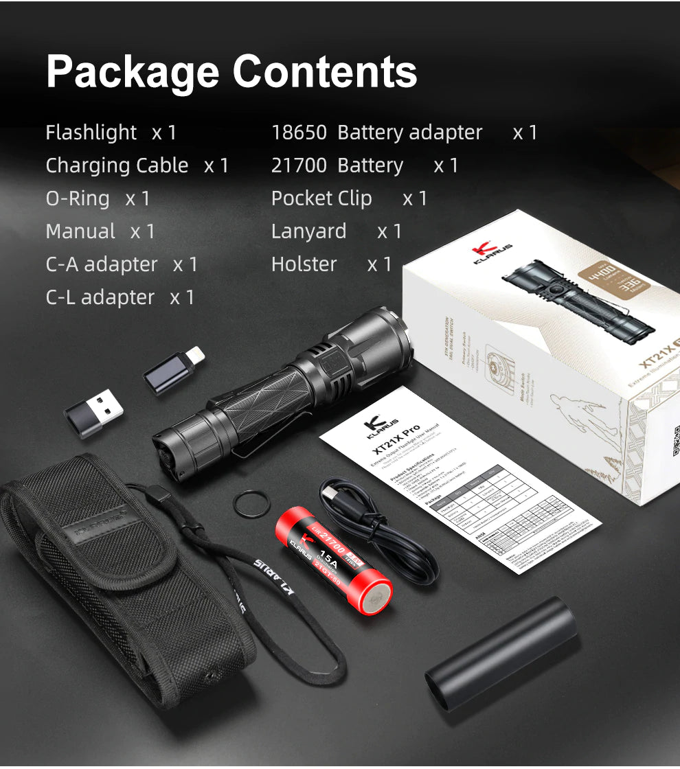 Klarus XT21X Pro Tactical flashlight - 4400 lumens Klarus