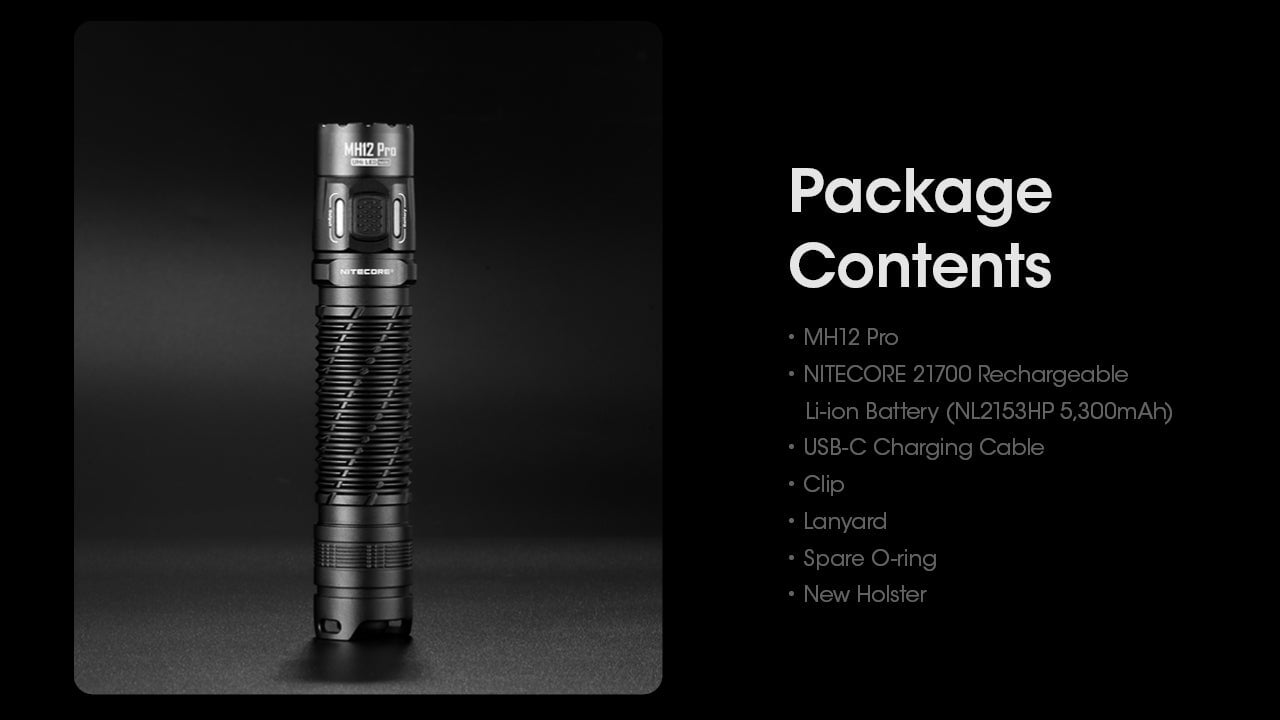 Nitecore MH12 Pro USB-C rechargeable tactical LED flashlight with 3300 lumens brightness for law enforcement, duty, and outdoor lighting