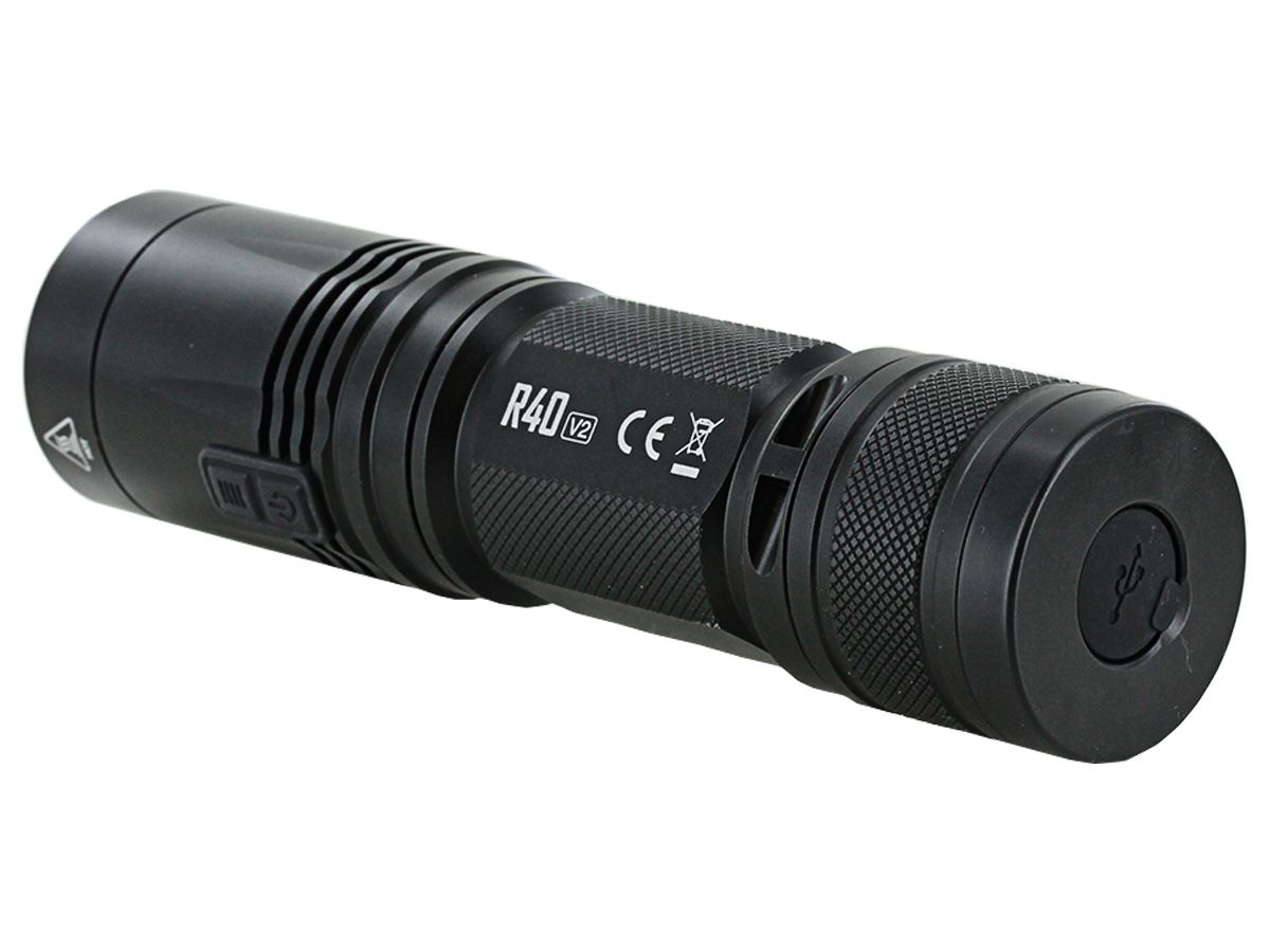 Nitecore R40 V2 rechargeable LED flashlight with 1200 lumens brightness and wireless charging for patrol, duty, and professional lighting