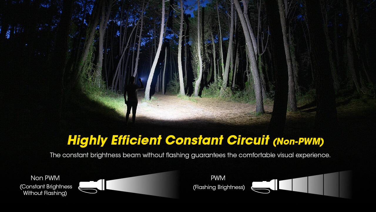 Nitecore TM12K rechargeable handheld LED flashlight with 12,000 lumens brightness for tactical, search, and professional lighting applications