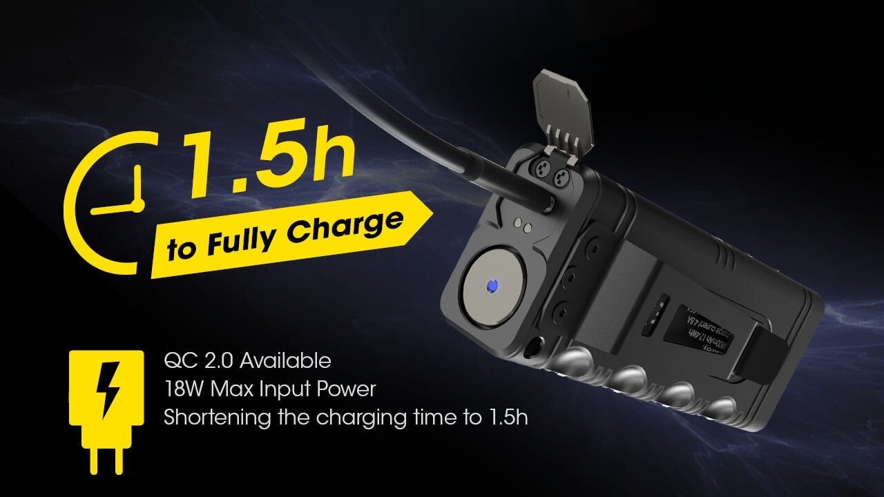 Nitecore TM12K rechargeable handheld LED flashlight with 12,000 lumens brightness for tactical, search, and professional lighting applications