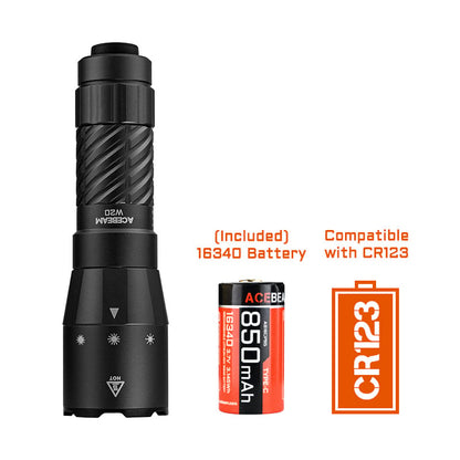 “Acebeam W20 LEP flashlight with wide-angle spill – long-range high-performance search light”