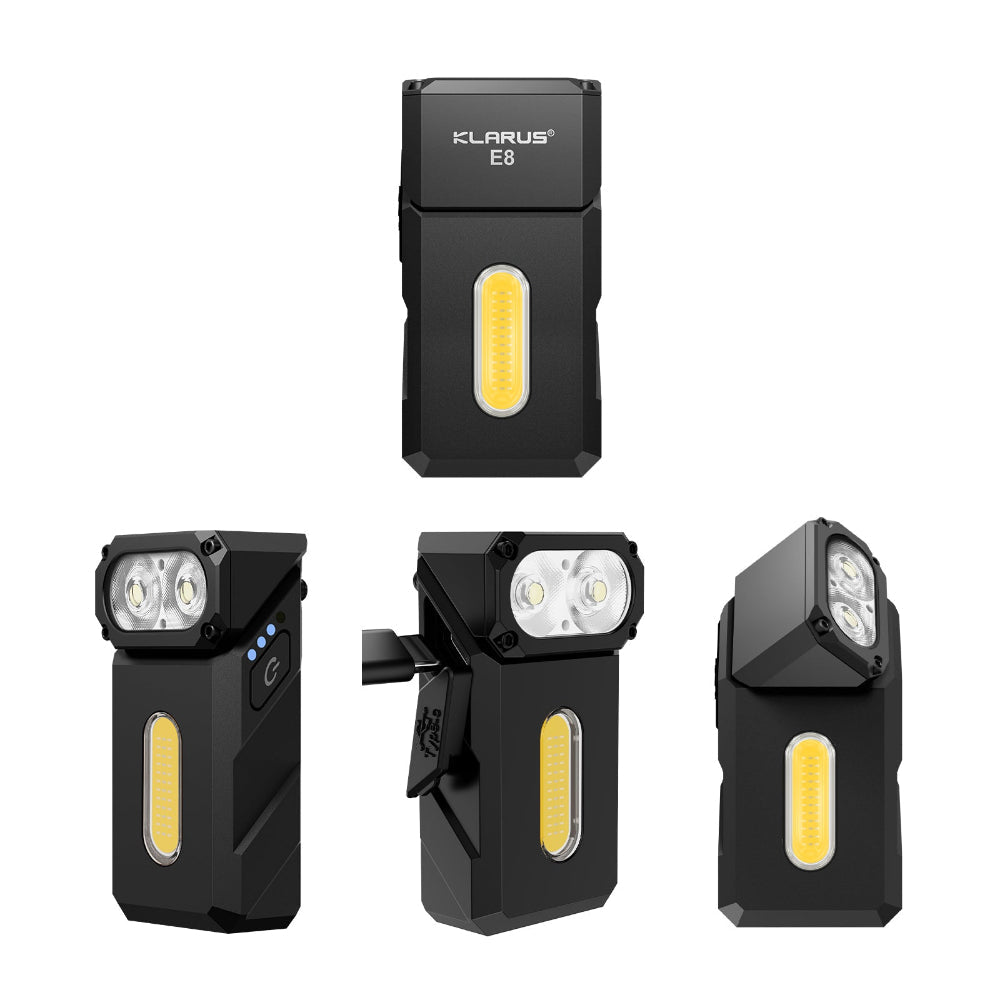 “Klarus E8 triple light tactical EDC flashlight – Compact versatile everyday carry torch”