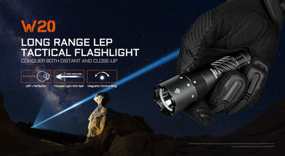 “Acebeam W20 LEP flashlight with wide-angle spill – long-range high-performance search light”