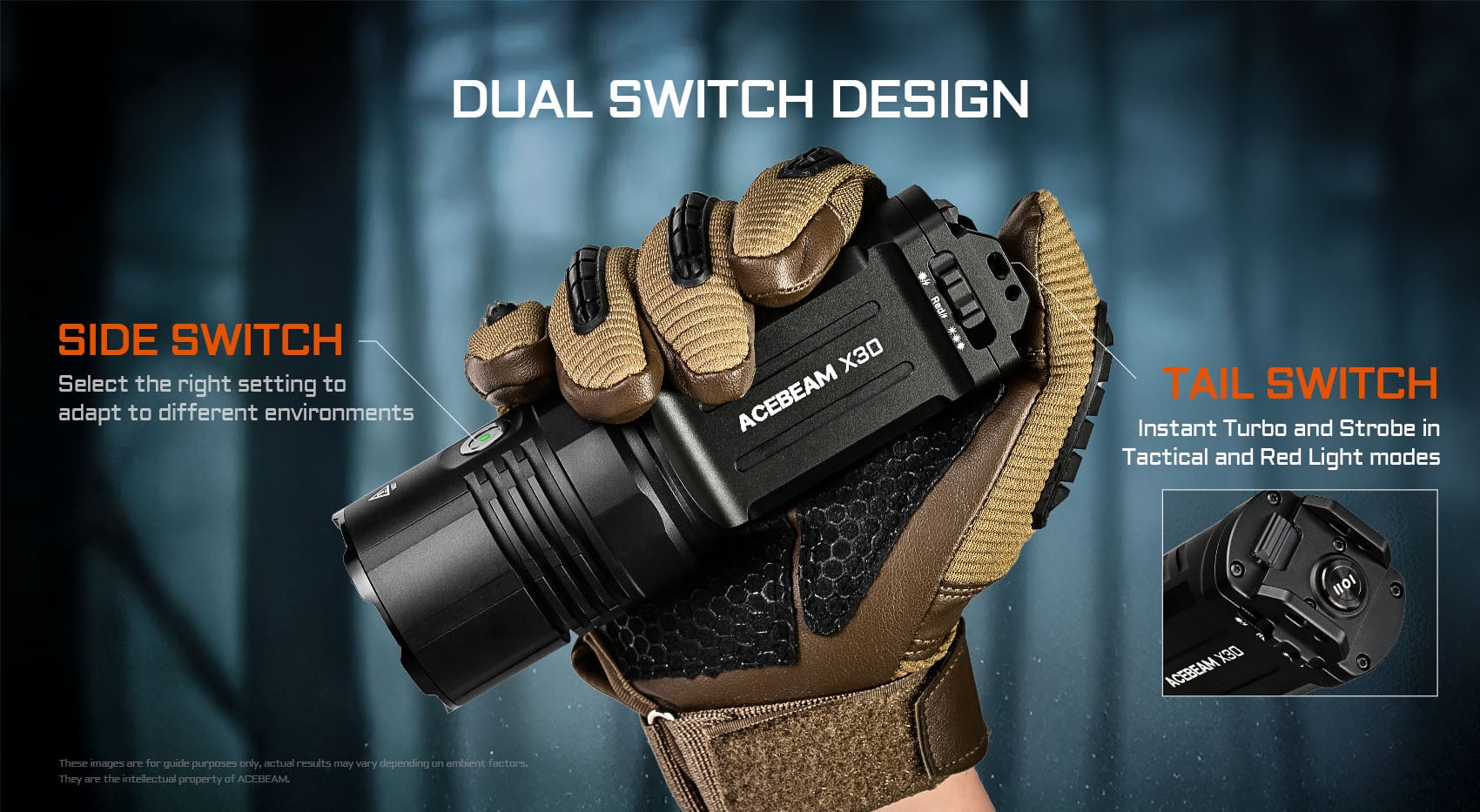 “Acebeam X30 high-power dual-source search light – Long-range professional LED flashlight”