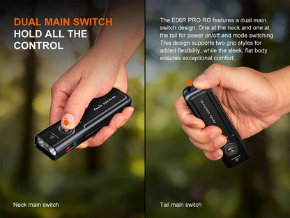 “Fenix E06R Pro RG flat EDC flashlight – rechargeable compact multi-mode torch with options”