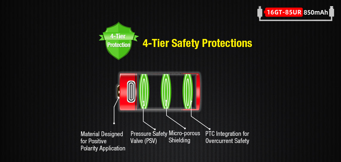 Klarus 16340-850mAh Rechargeable Battery (with USB port)