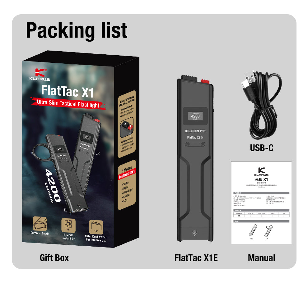 “Klarus FlatTac X1 ultra slim EDC flashlight – Compact tactical everyday carry torch”