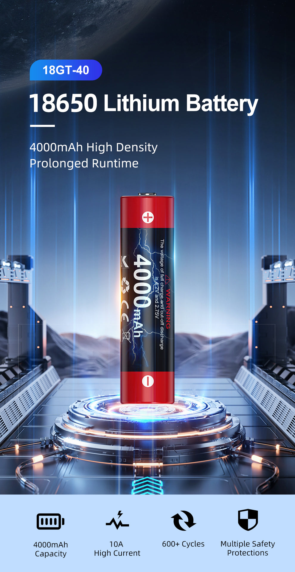 “Klarus 18GT-40 4000mAh 18650 Li-ion rechargeable battery – High-capacity flashlight battery”