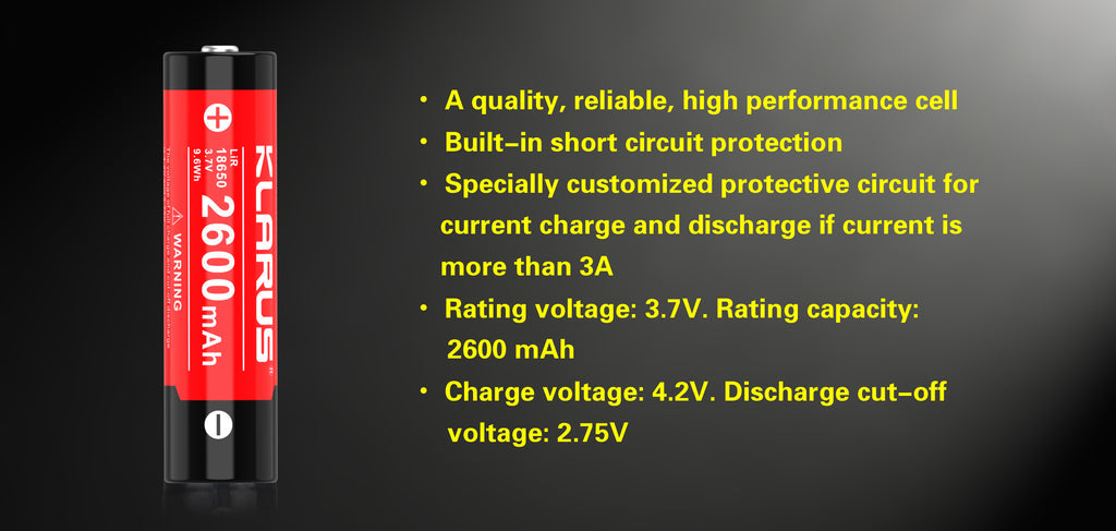 “Klarus 18GT-26 2600mAh 18650 Li-ion rechargeable battery – High-drain flashlight battery”