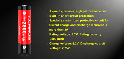 “Klarus 18GT-26 2600mAh 18650 Li-ion rechargeable battery – High-drain flashlight battery”