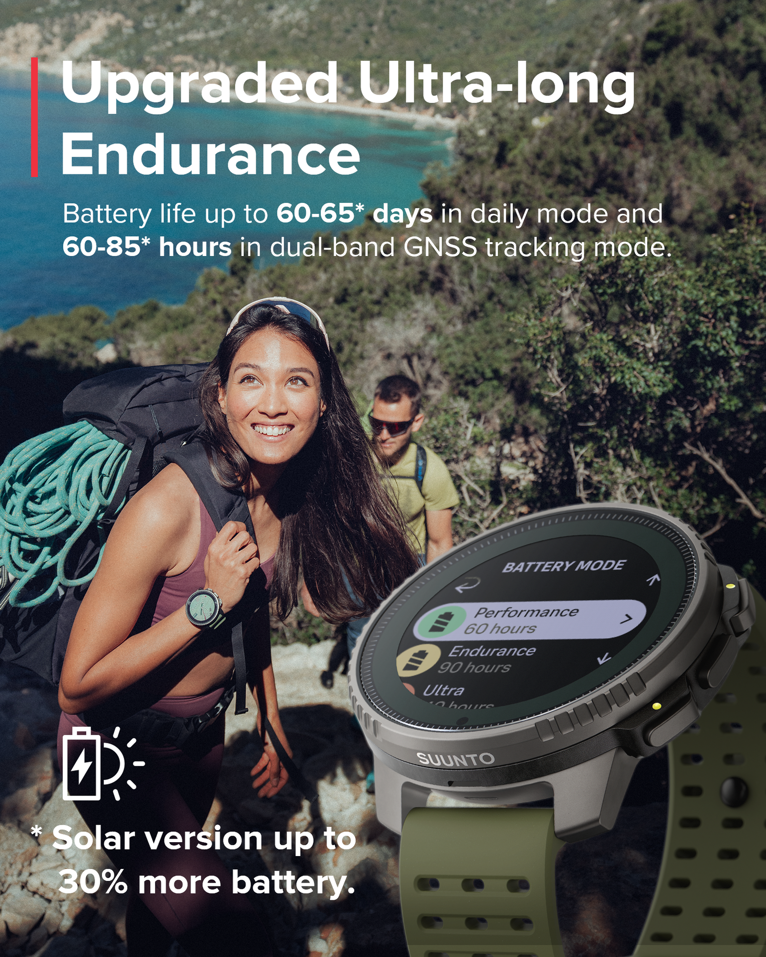 Suunto Vertical Sports Watch with GPS navigation, solar charging, and durable outdoor design for cycling and fitness tracking