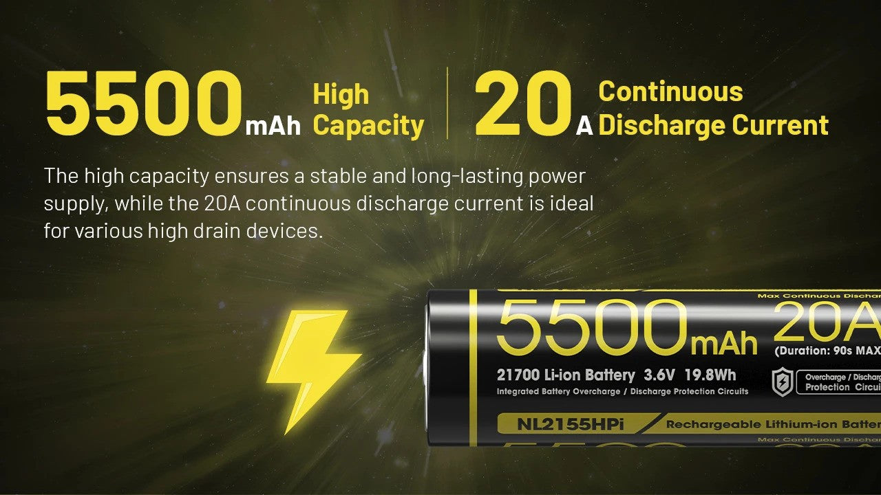 “Nitecore NL2155HPi 5500mAh 21700 rechargeable Li-ion battery – High-capacity flashlight battery”