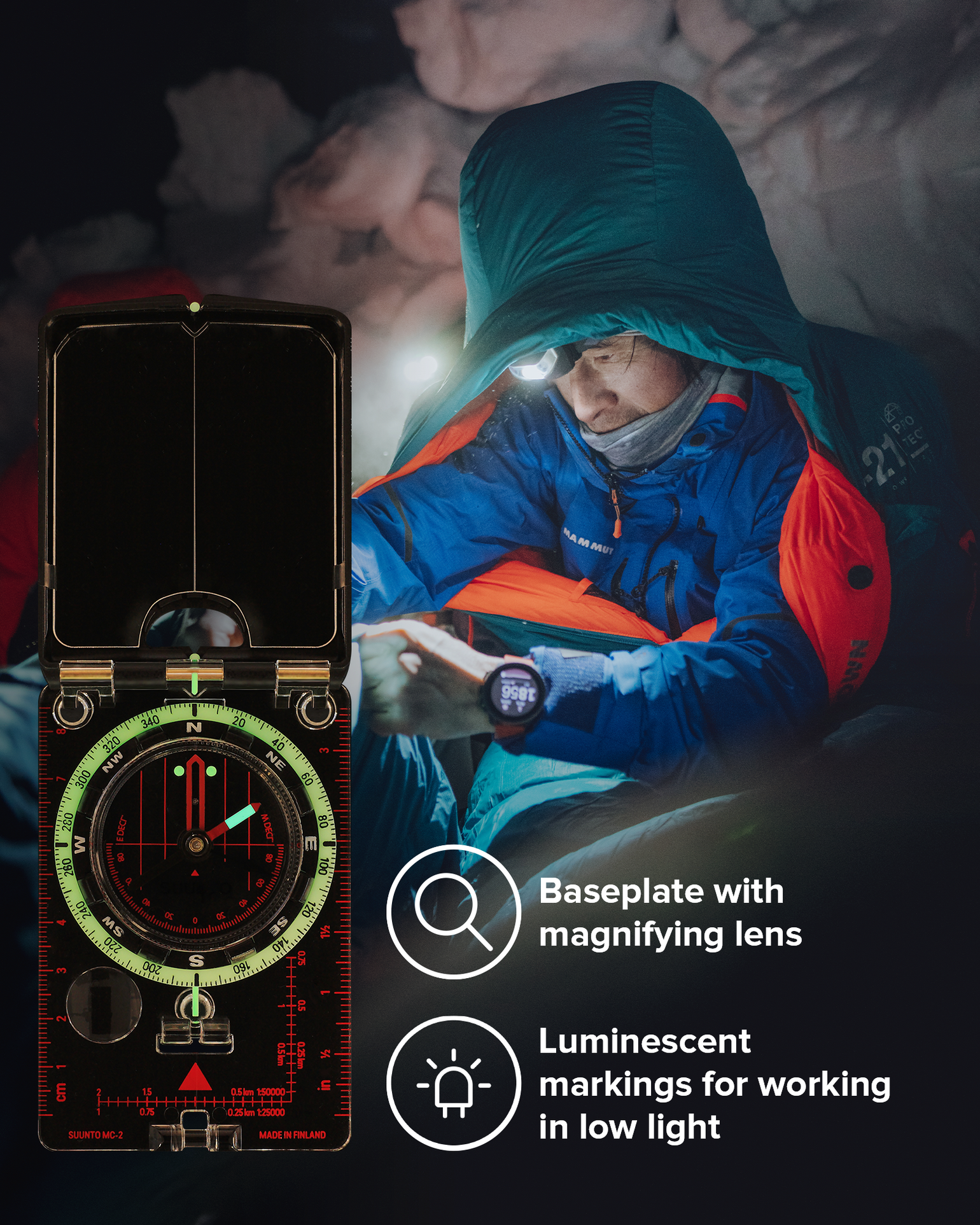 Suunto MC-2 NH mirror compass with sighting mirror and declination adjustment for accurate outdoor navigation