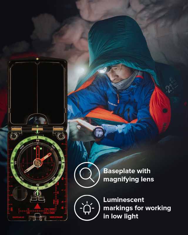 Suunto MC-2 NH G Mirror Compass with global needle, sighting mirror, and declination adjustment for professional outdoor navigation