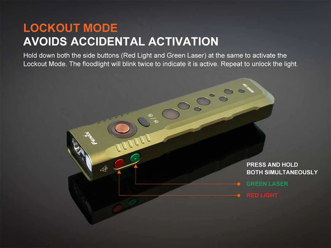 Fenix E08R UE – Flat EDC Flashlight with Green Laser, Body Lights &amp; Digital Dice - Options