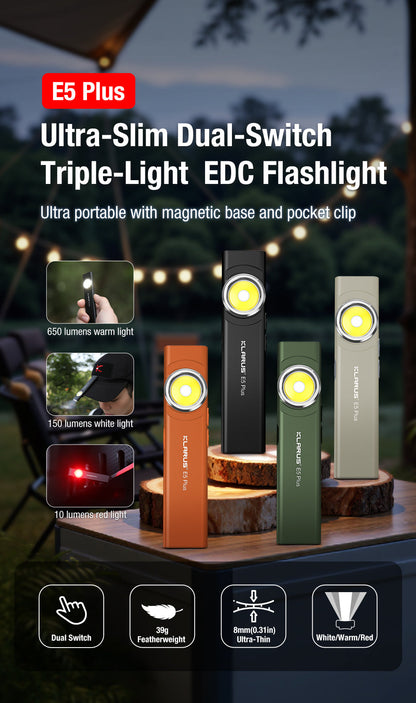 “Klarus E5 Plus ultra-slim tactical EDC flashlight – Compact everyday carry torch”
