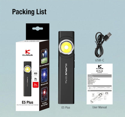 “Klarus E5 Plus ultra-slim tactical EDC flashlight – Compact everyday carry torch”