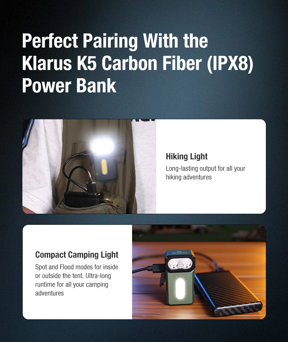 Klarus E8 Triple Light Tactical EDC Flashlight - Options