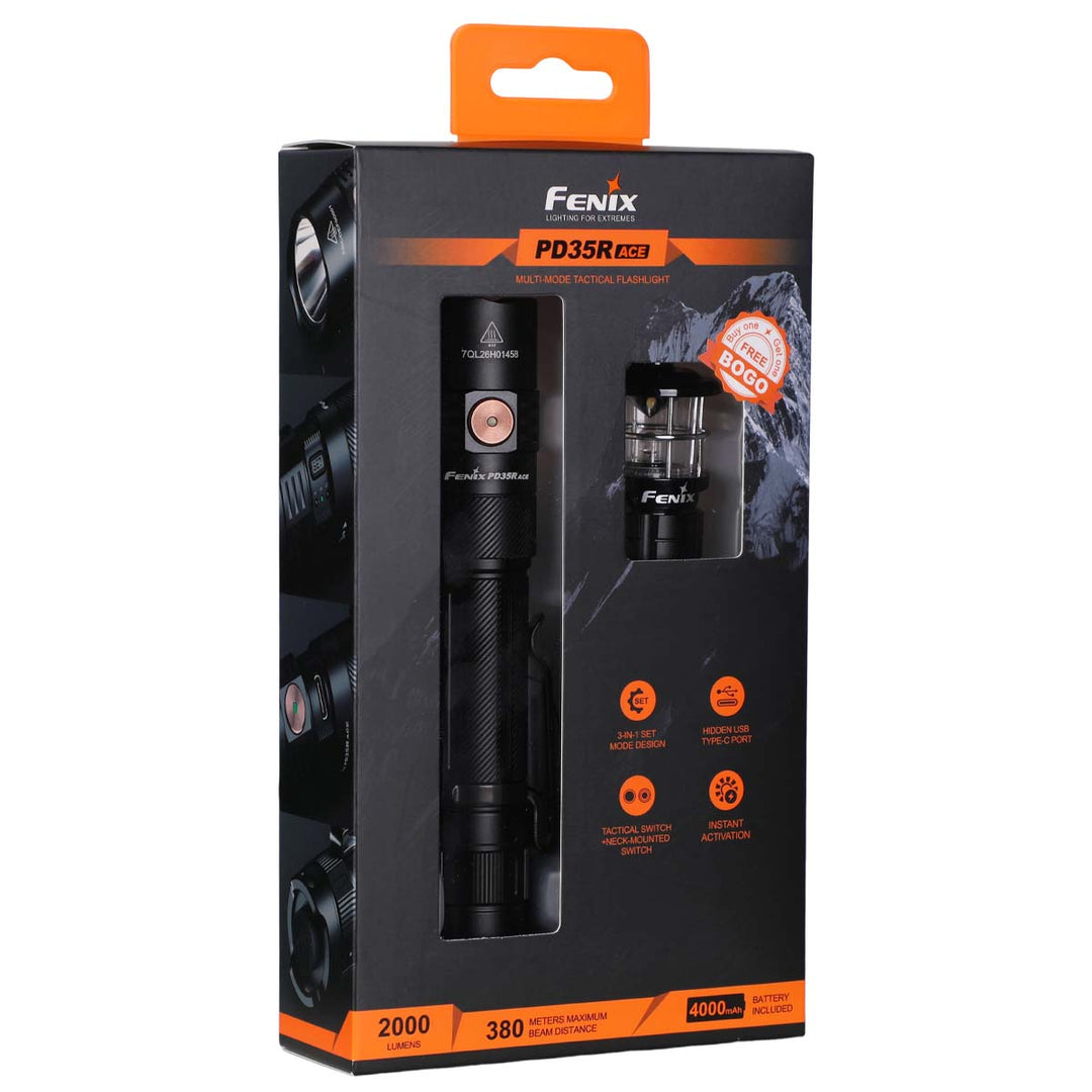 Fenix PD35R ACE rechargeable LED flashlight with CL01 mini lantern combo and USB-C charging