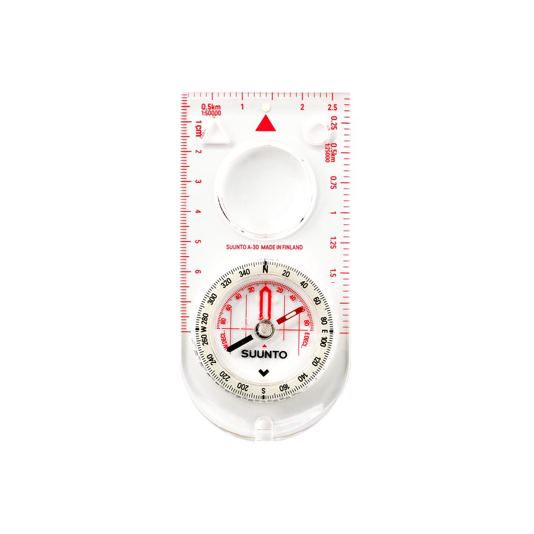 Suunto A-30 SH Metric baseplate compass with glow markings and metric scales for outdoor navigation
