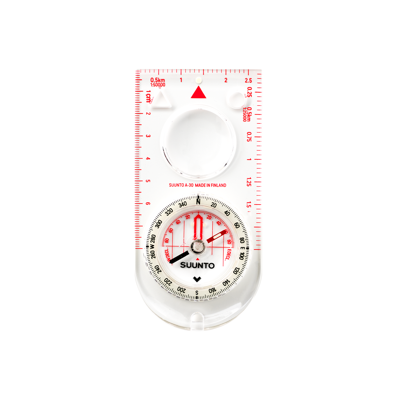 Suunto A-30 SH Metric baseplate compass with glow markings and metric scales for outdoor navigation