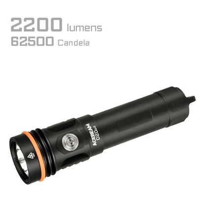 Acebeam D20 2.0 waterproof rechargeable dive flashlight with 2200 lumens brightness for underwater and marine use