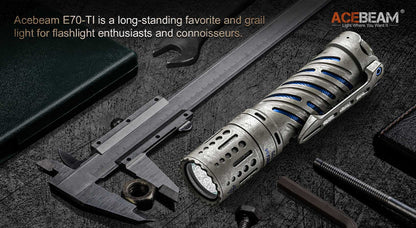 Acebeam E70-TI titanium EDC LED flashlight with 3750 lumens brightness for everyday carry and outdoor professional use