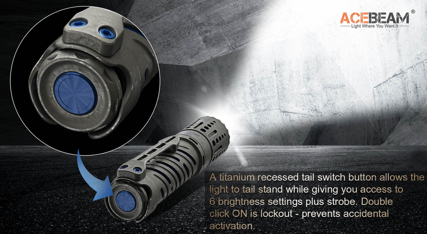 Acebeam E70-TI titanium EDC LED flashlight with 3750 lumens brightness for everyday carry and outdoor professional use