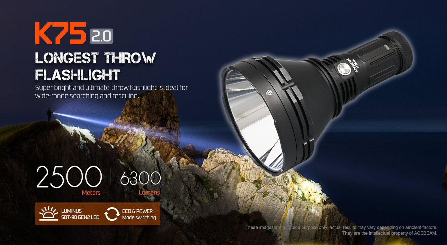 Acebeam K75 2.0 Professional Longest Throw Flashlight 6300 Lumens Flashlight Acebeam 