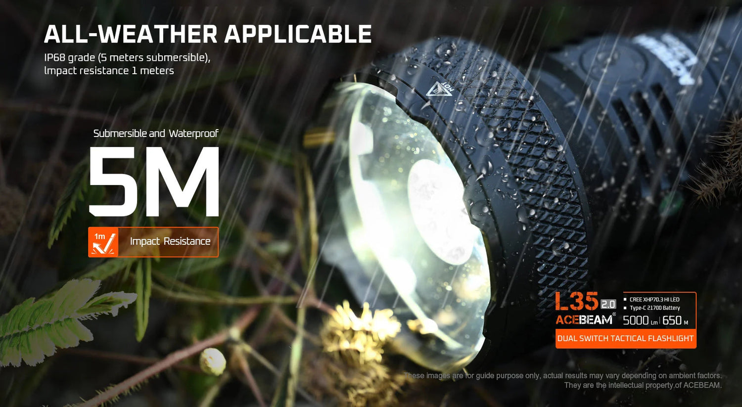Acebeam L35 2.0 Tactical Flashlight 5000 Lumens - Black Flashlight Acebeam 
