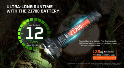 Acebeam L35 2.0 Tactical Flashlight 5000 Lumens - Black Flashlight Acebeam 