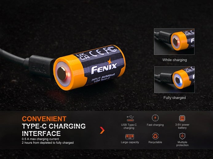 Fenix ARB-L16 800UP 16340 Battery | USB Rechargeable Li-ion