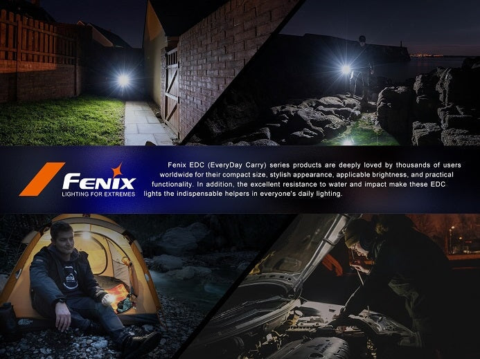 Fenix E28R V2 rechargeable EDC LED flashlight with 1700 lumens brightness for everyday carry, work, and outdoor lighting