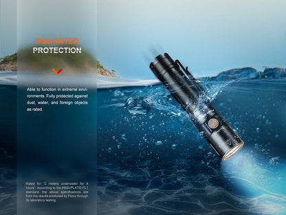 Fenix E28R V2 rechargeable EDC LED flashlight with 1700 lumens brightness for everyday carry, work, and outdoor lighting