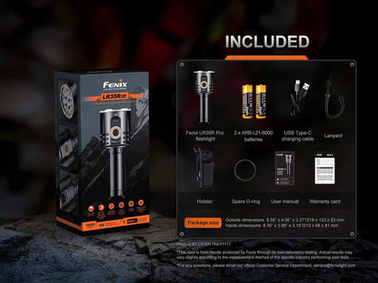 Fenix LR35R Pro rechargeable LED flashlight with 10,000 lumens brightness for tactical and outdoor applications