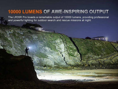 Fenix LR35R Pro rechargeable LED flashlight with 10,000 lumens brightness for tactical and outdoor applications