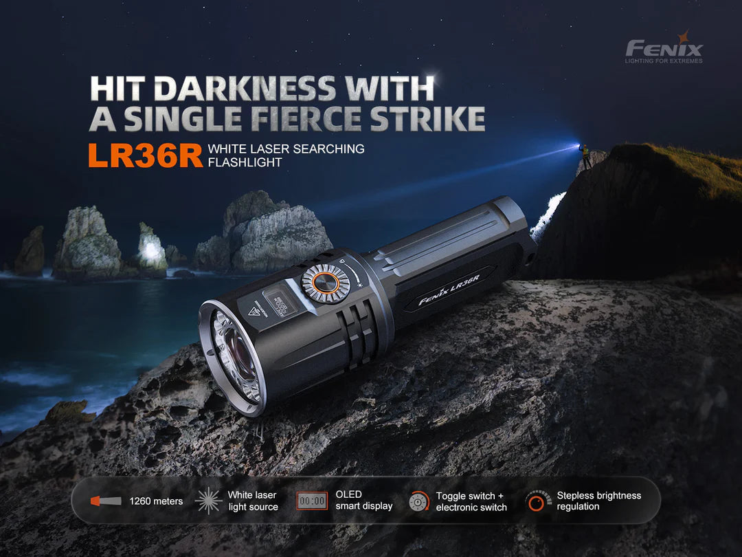 Fenix LR36R white laser search flashlight with 10,000 lumens brightness for rescue and professional outdoor lighting